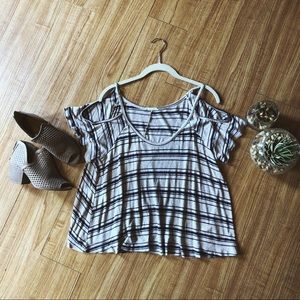 Lush Cold Shoulder Striped Top